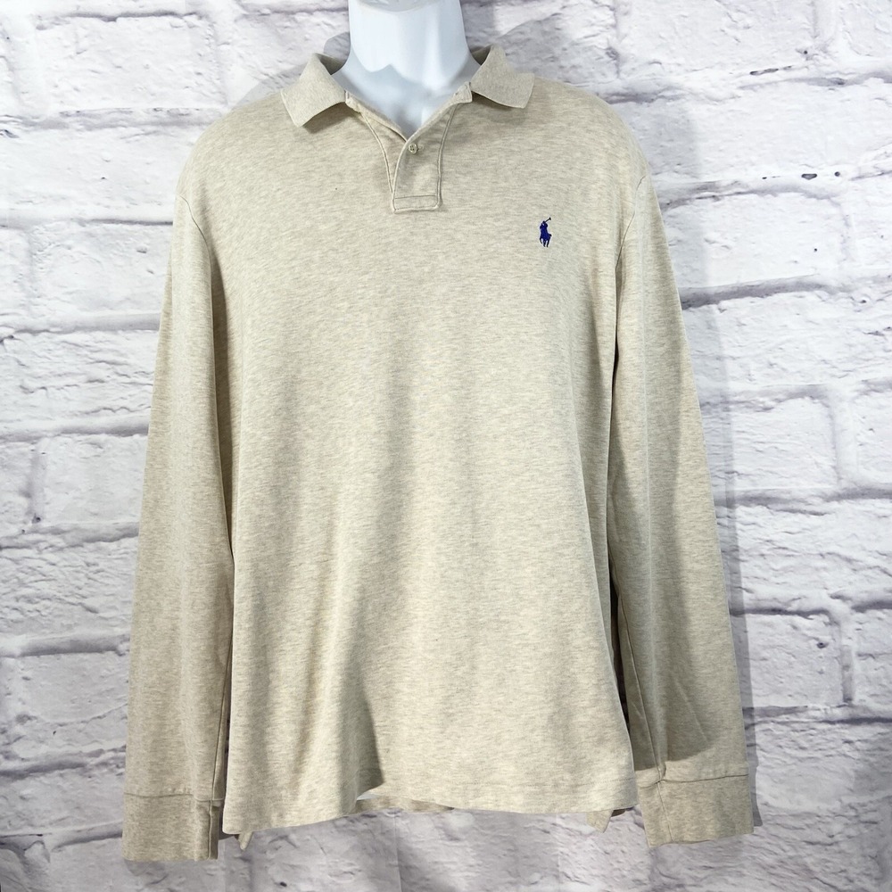 Polo Ralph Lauren Polo Shirt Men's XL Beige Long Sleeves Pony